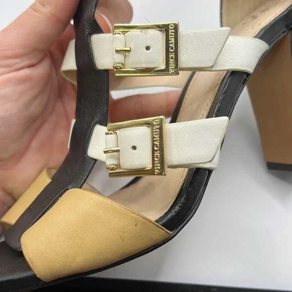 Vince Camuto Adriana Heels Gladiator Sandals Leather White Black Tan Womens 8 M - Picture 11 of 16